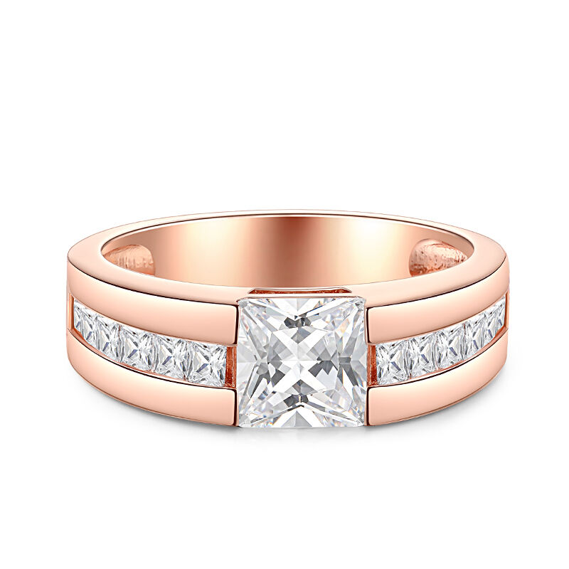 Jeulia Cool Princess Cut Men's Wedding Ring Rose Gold