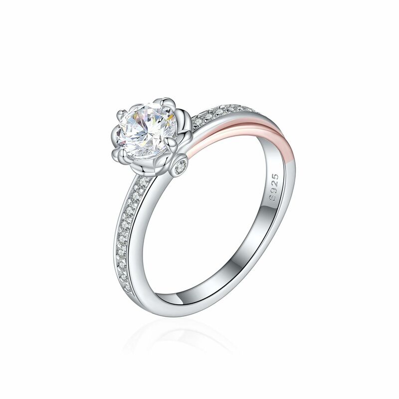 Jeulia Twist Flower Promise Ring Sterling Silver