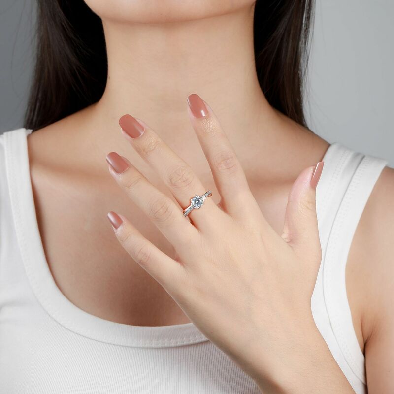 Jeulia Twist Flower Promise Ring Sterling Silver