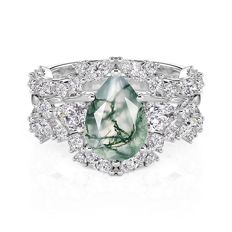 Jeulia Olivetta Juego de Anillos Corte Pera de Ágata Musgo