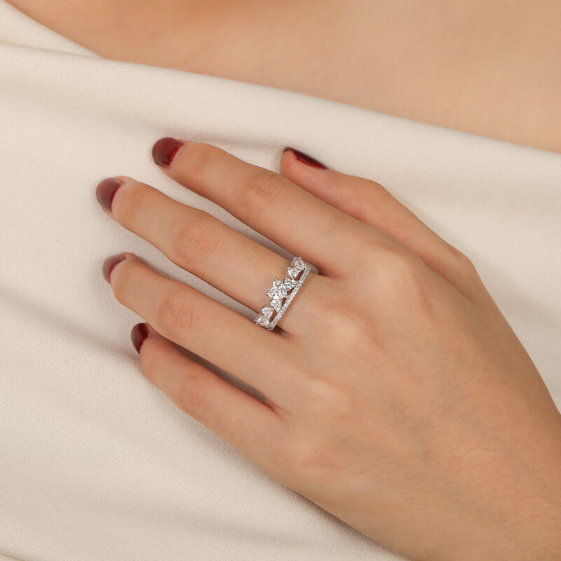 Jeulia Olivetta Bague Éternité Double Rangée en Forme de Cœur à Grappes