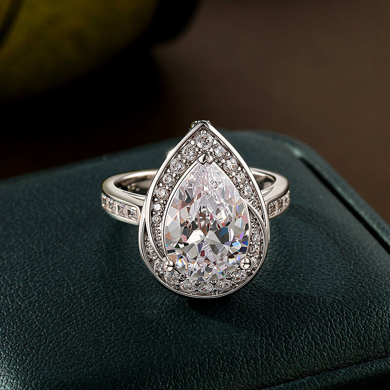 Jeulia Anillo de Compromiso Uso Dual Halo Remolino Corte Pera