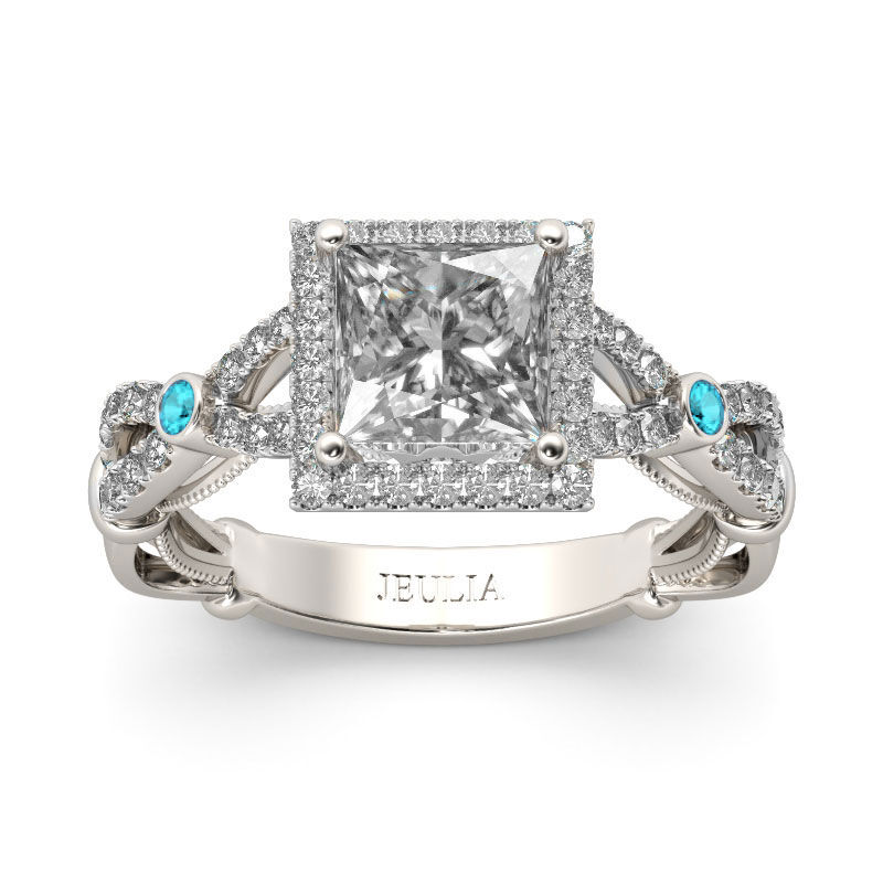Jeulia Vintage Halo Princess Cut Sterling Silver Ring