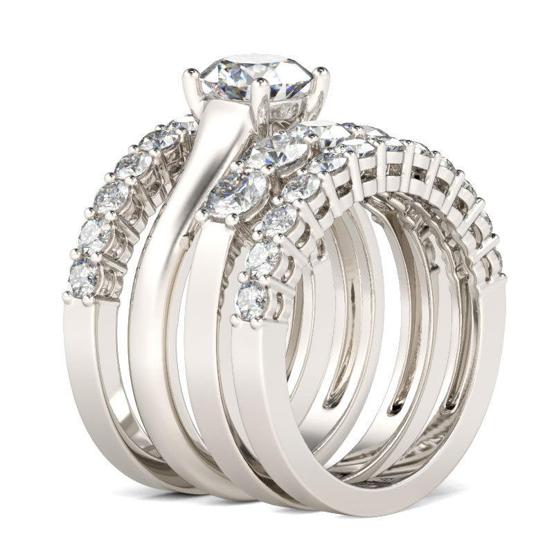 Jeulia 4PC Round Cut Sterling Silver Ring Set