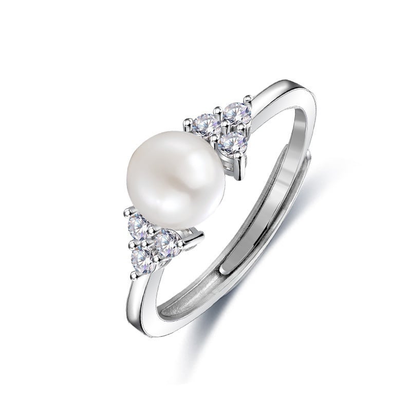 Jeulia Elegant White Pearl Sterling Silver Adjustable Ring