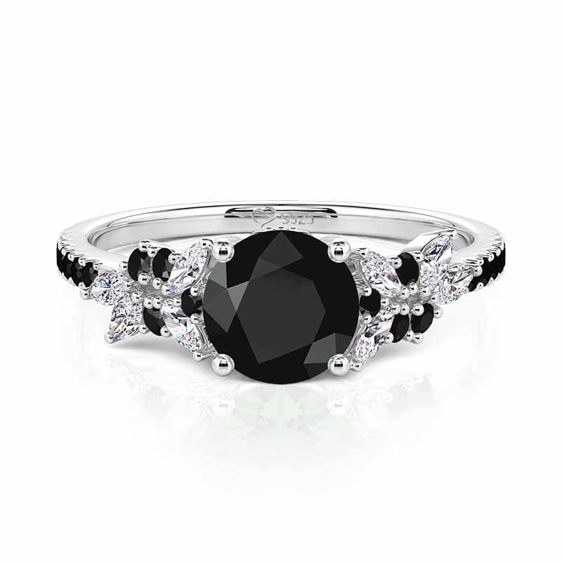 Jeulia Vintage Midnight Black Butterfly Engagement Ring Sterling Silver