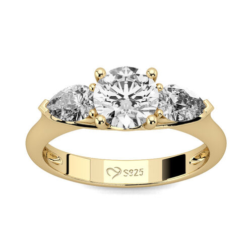 Jeulia Three Stone Round Cut Sterling Silver Ring