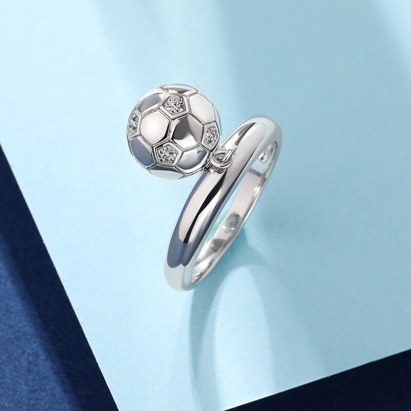 Jeulia "I Love Football" Sterling Silver Dangle Ring