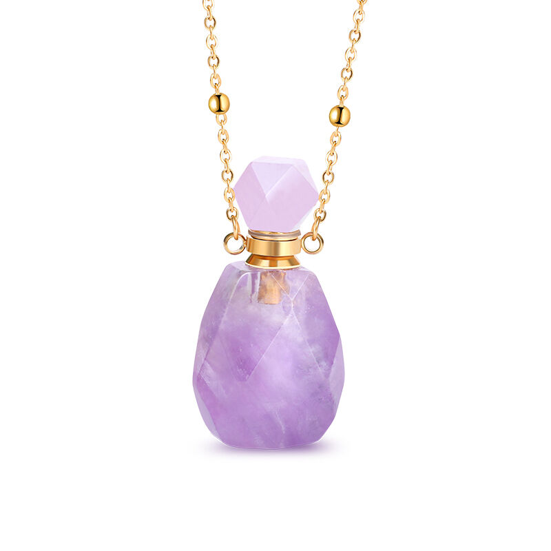 Jeulia "Growth & Healing" Essential Oil Bottle Natural Amethyst Necklace (Hollow Bottle)