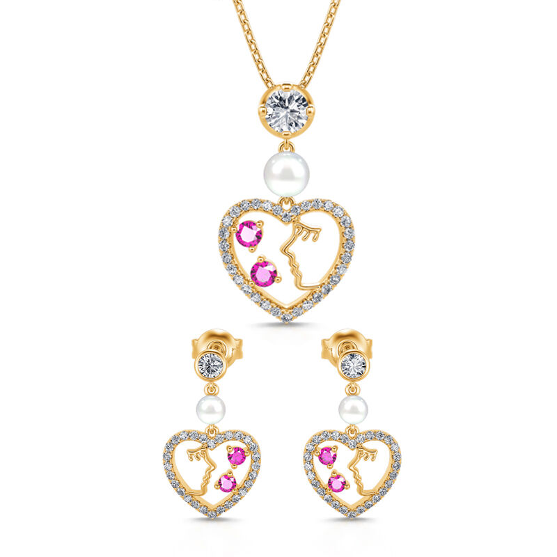 Jeulia "I Am Loved" Lady Face Heart Cultured Pearl Sterling Silver Jewelry Set