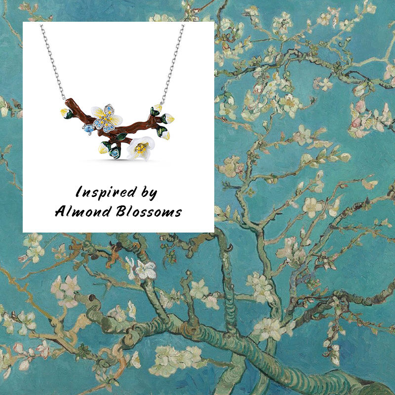 Jeulia "Almond Blossoms" Enamel Sterling Silver Necklace