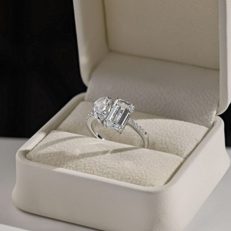 Jeulia Toi et Moi Radiant and Pear Cut Sterling Silver Engagement Ring