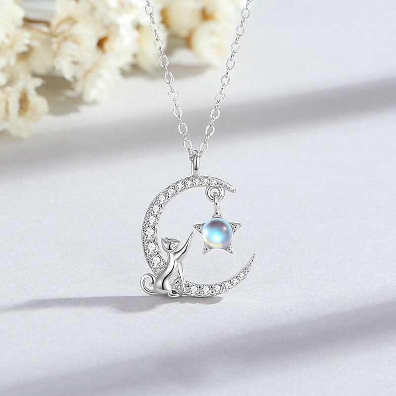 Jeulia Moon Huggers Collier Chat en Pierre de Lune