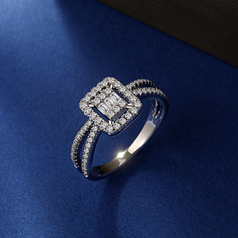 Jeulia Bague de Fiançailles Halo Flottant Tordu en Argent Sterling
