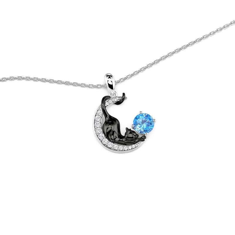 Jeulia Collar con Gato Negro Luna Personalizado con Piedra de Nacimiento