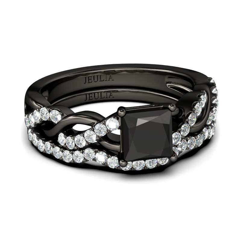 Jeulia Twist Princess Cut Sterling Silver Ring Set