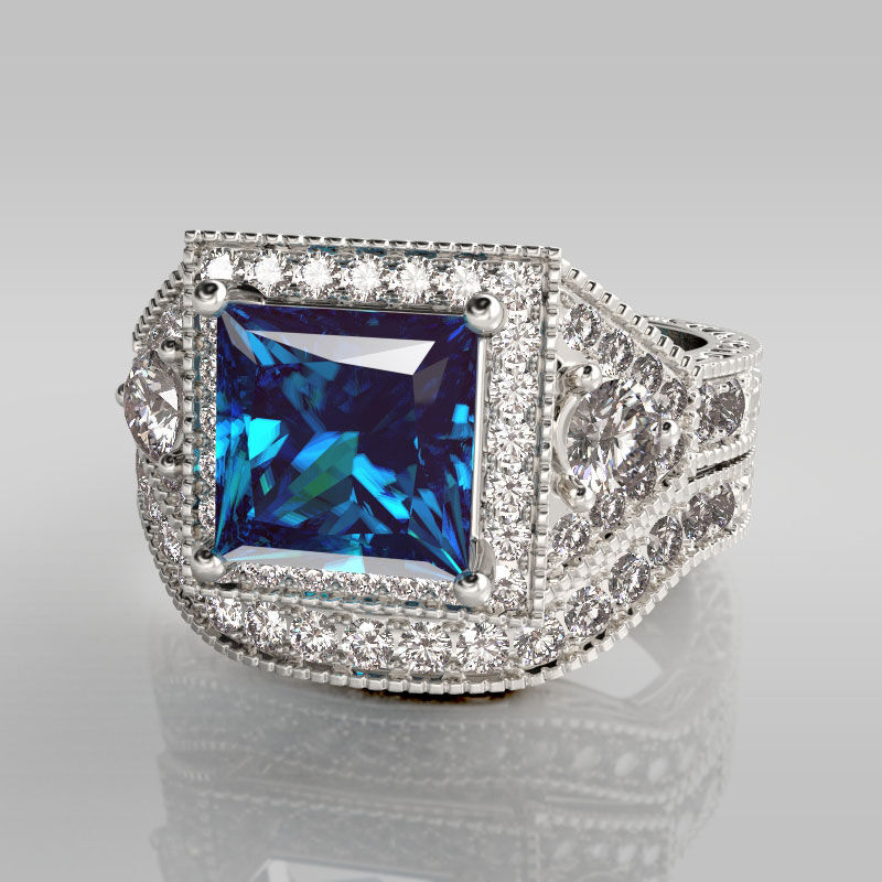 Jeulia Vintage Halo Princess Cut Sterling Silver Ring Set