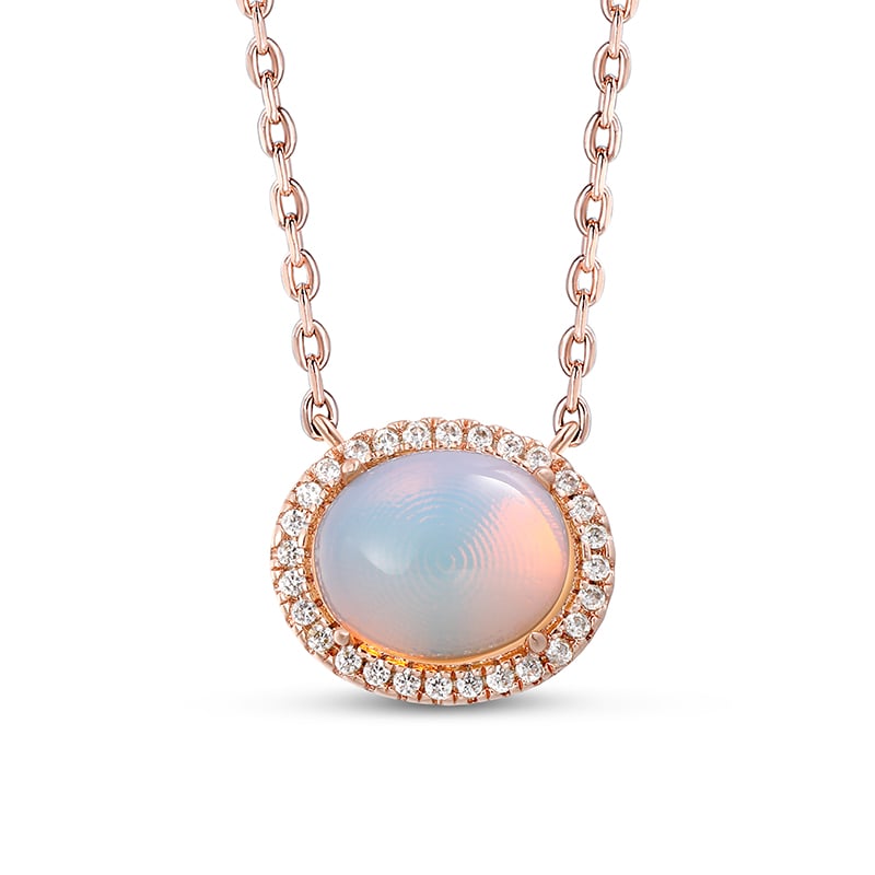 Jeulia Moonstone Halo Sterling Silver Necklace