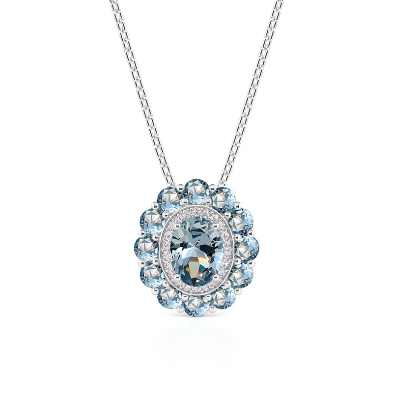 Jeulia Summer Seaside Halo Aquamarine Necklace