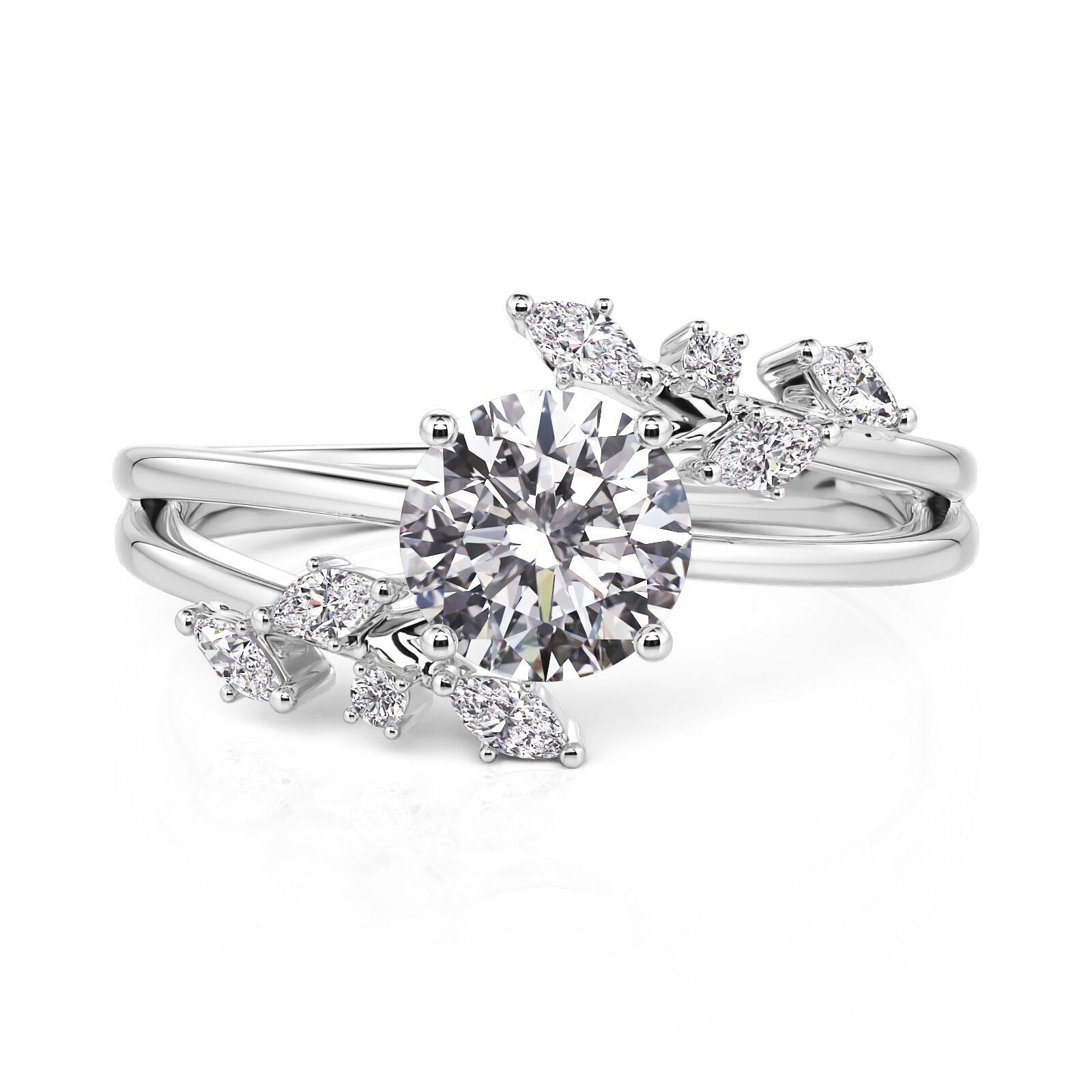 Jeulia Bypass Round Cut Engagement Ring with Vine Leaf