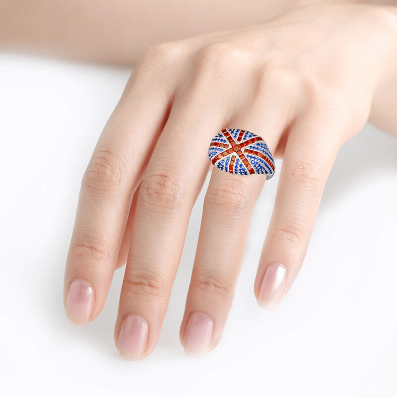 Jeulia "The Best Memories in UK" British Flag Sterling Silver Ring