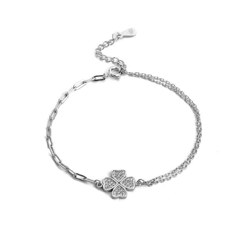 Jeulia Four-Leaf Clover Chain Sterling Silver Bracelet