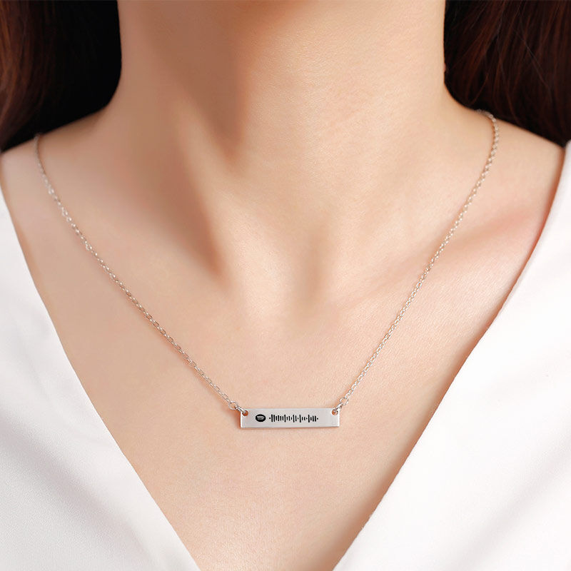 Jeulia Scannable Spotify Code Classic Bar Stainless Steel Necklace