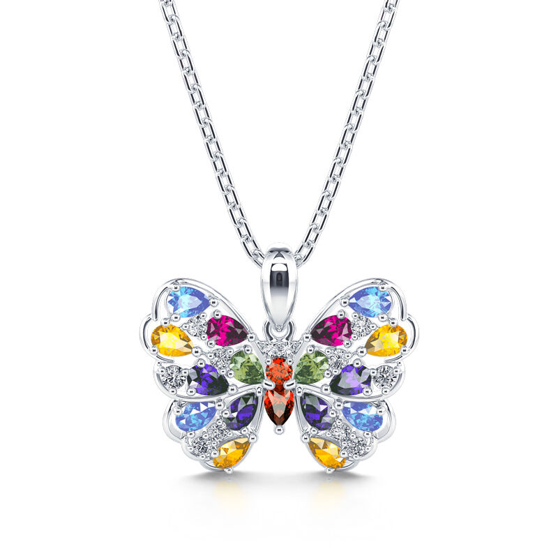 Jeulia Multi Colored Pear Cut Butterfly Sterling Silver Necklace
