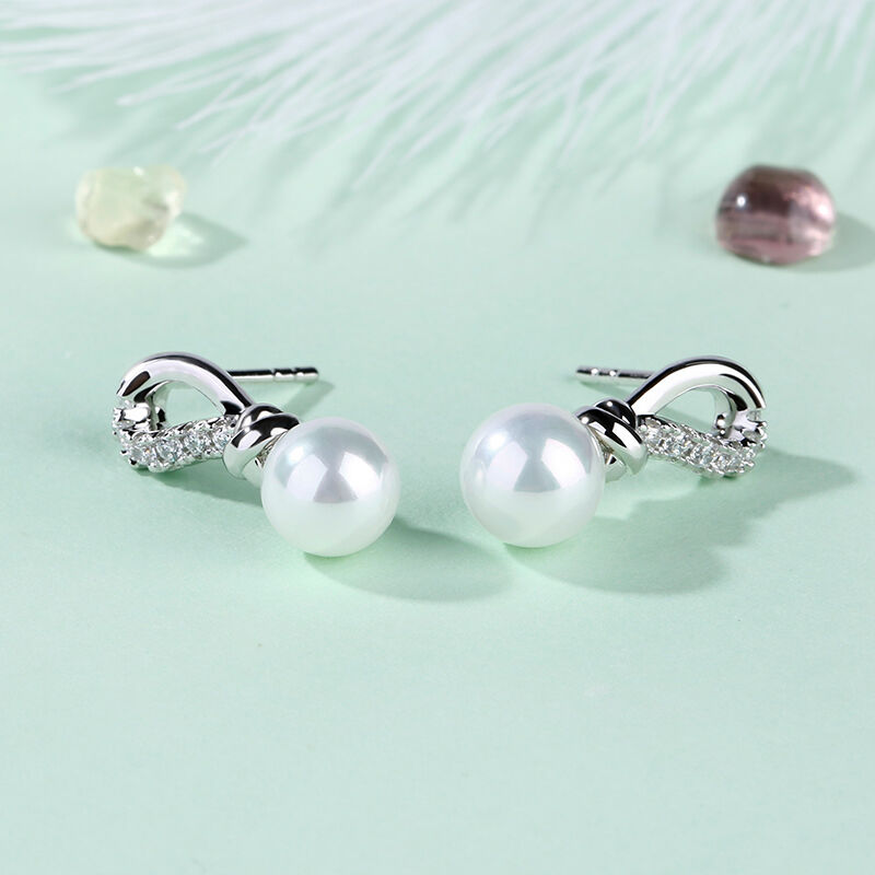 Jeulia Knot Cultured Pearl Sterling Silver Earrings