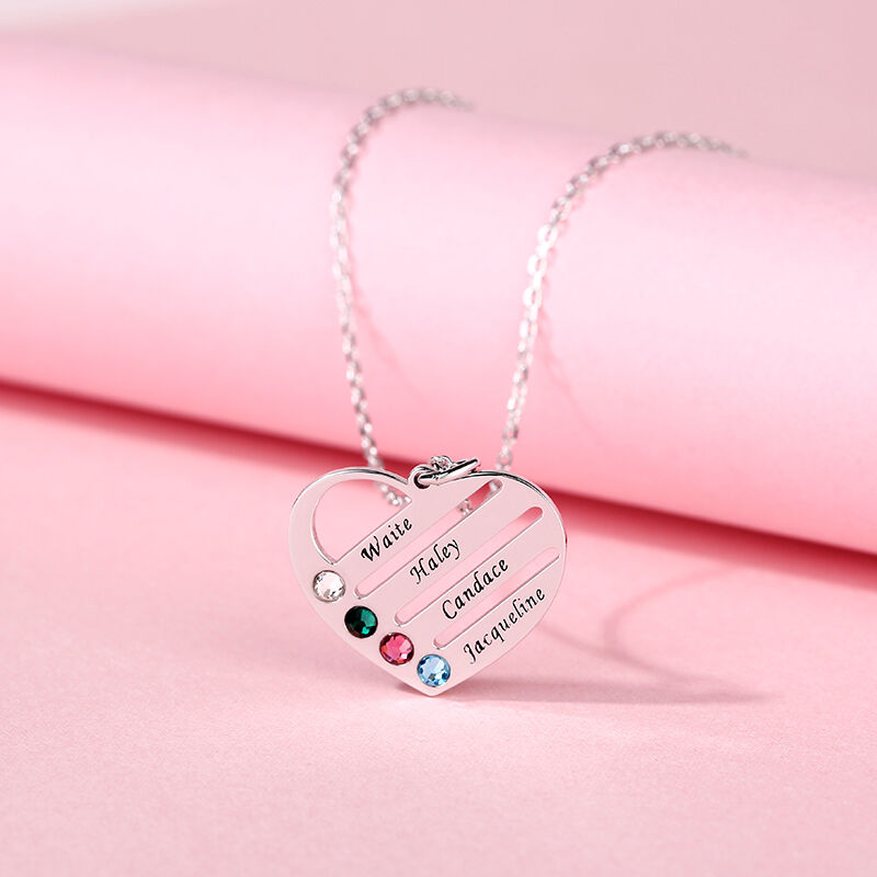 Jeulia Heart Shape Family Necklace with Birthstones Sterling Silver