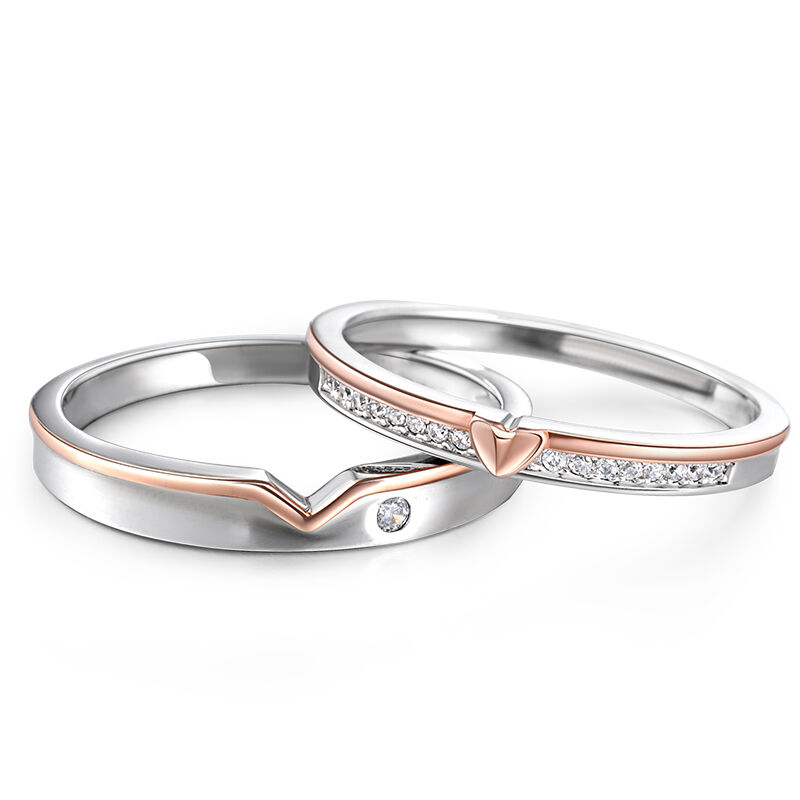 Jeulia Two Tone Heart Sterling Silver Couple Rings