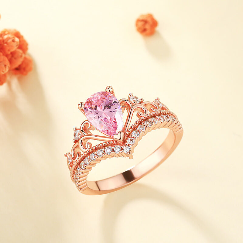 Jeulia Crown Pear Cut Synthetic Morganite Sterling Silver Ring