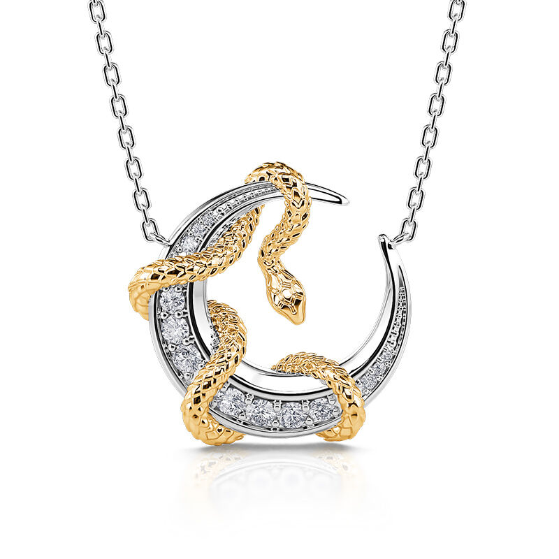 Jeulia "Goldene Umarmung" Schlange & Mond Sterling Silber Halskette