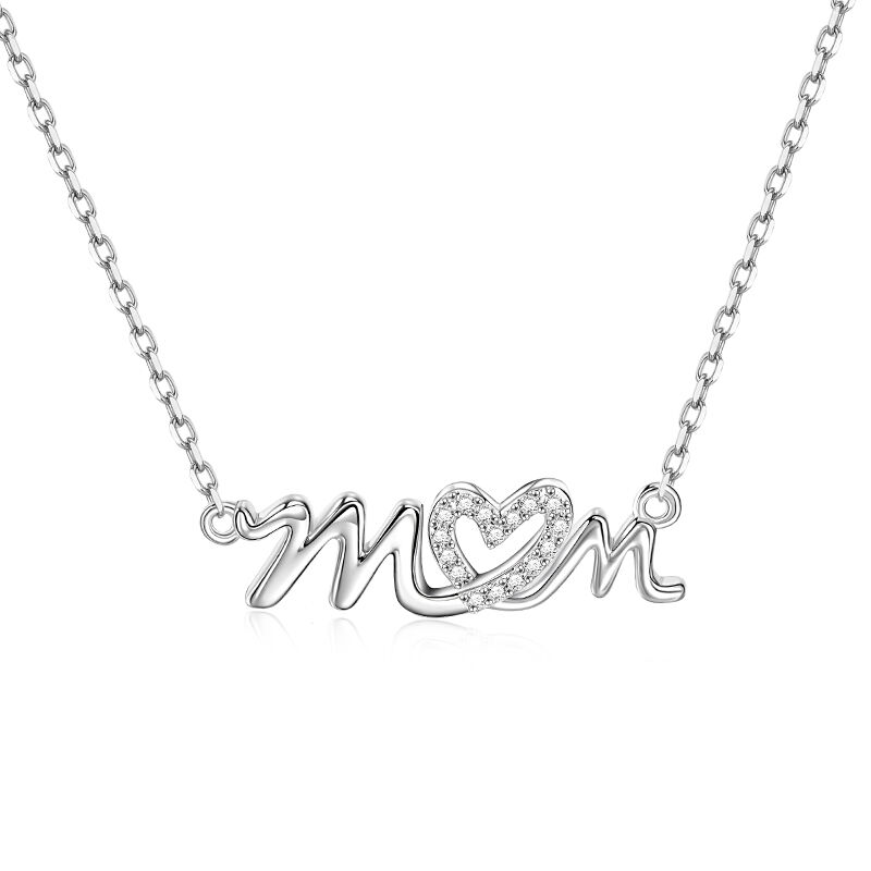 Jeulia "Link Love" Mom Heart Necklace Sterling Silver Letter