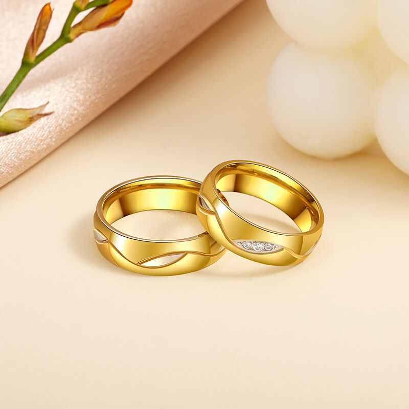 Jeulia Gold Tone Titanium Steel Couple Rings