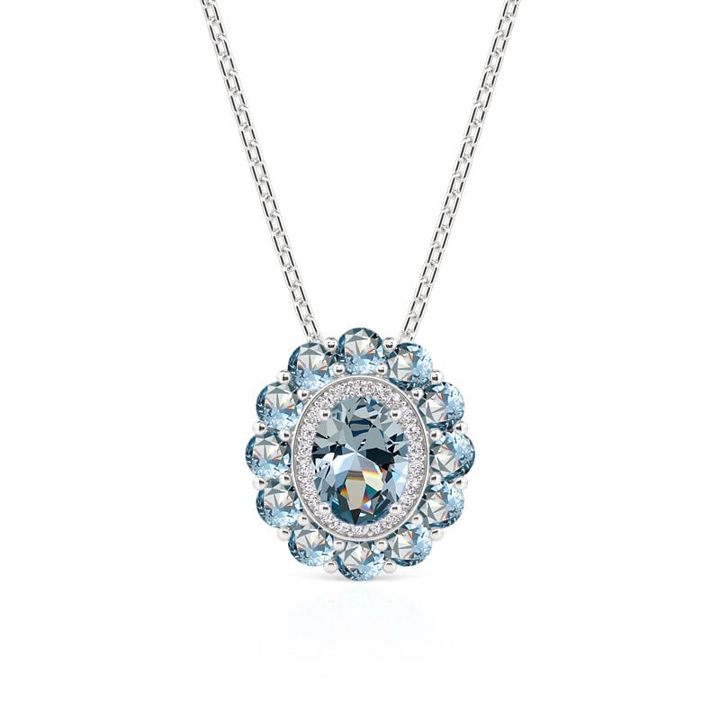 Jeulia Summer Seaside Halo Aquamarine Necklace