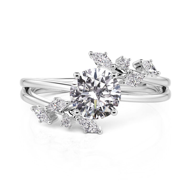Jeulia Bypass Round Cut Engagement Ring with Vine Leaf