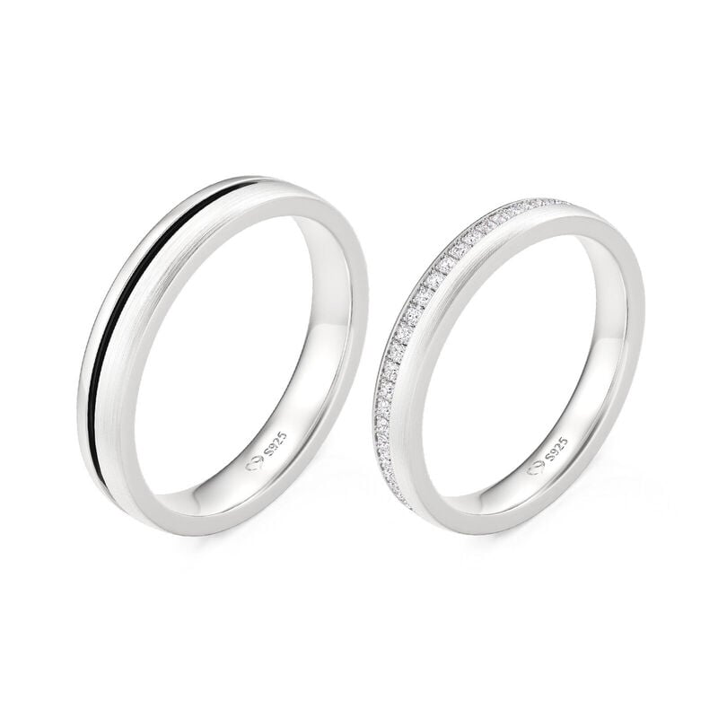 Jeulia Classic Brushed and Polished Finish Couple Rings Set
