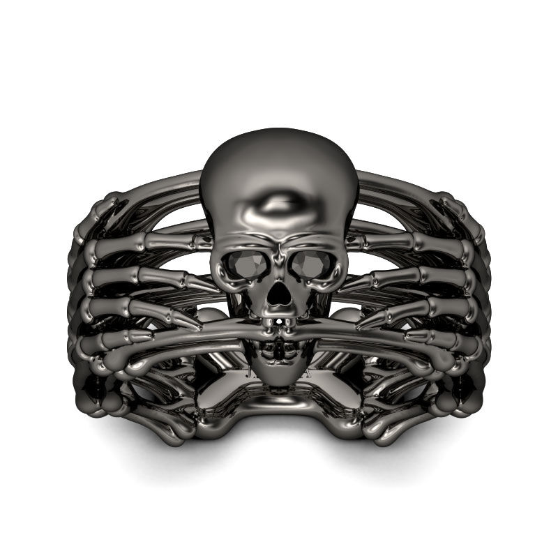 Jeulia Black Skeleton Sterling Silver Skull Ring