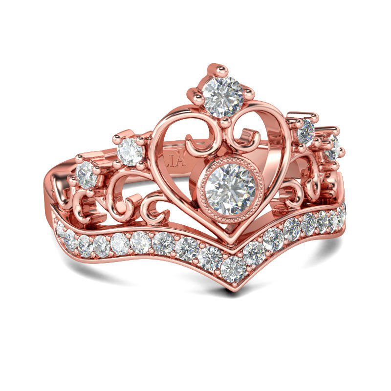 Jeulia Rose Gold Tone Crown Sterling Silver Ring