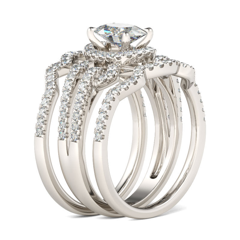 Jeulia Conjunto De Anillos Con Halo De Talla Ovalada En Plata De Ley