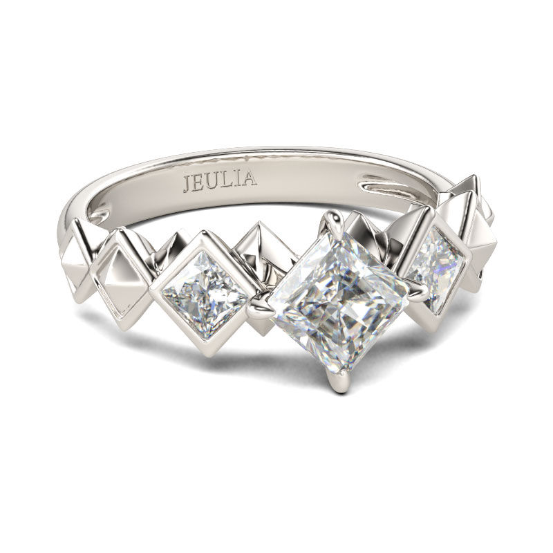 Jeulia Three Stone Princess Cut Sterling Silver Ring