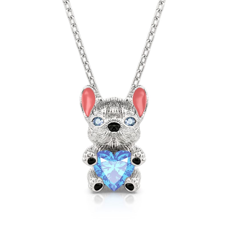 Jeulia Hug Me "Smart French Bulldog" Heart Cut Sterling Silver Necklace