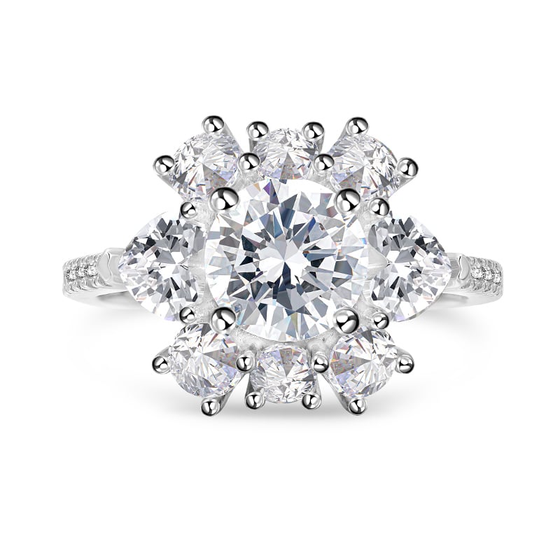 Jeulia Floral Halo Oval Cut Engagement Ring Sterling Silver