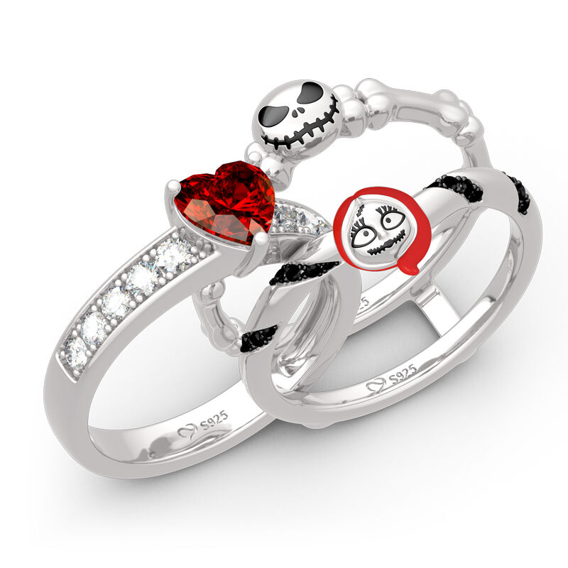 Jeulia "Skull Couple" Heart Cut Sterling Silver Enhancer Ring Set