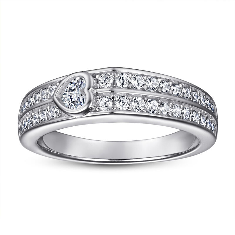 Jeulia Flat Two-Row Pave Stones Sterling Silver Women's Band