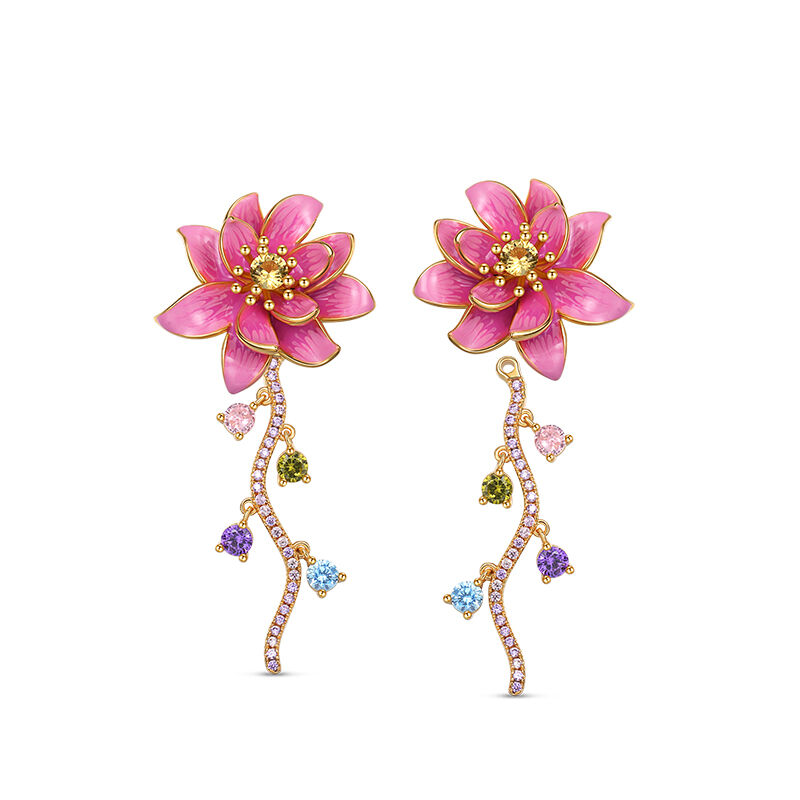 Jeulia "Natural Beauty" Water Lilies Inspired Enamel Sterling Silver Earrings