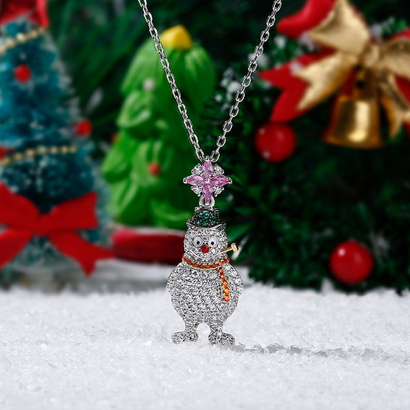 Jeulia "Merry Christmas" Snowman Design Sterling Silver Jewelry Set