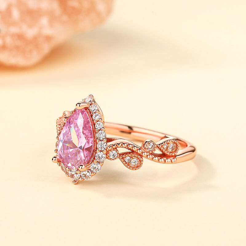 Jeulia Pear & Round-cut Synthetic Morganite Sterling Silver Ring