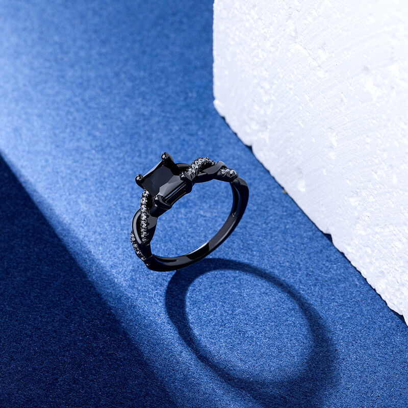Jeulia Twist Shank Princess Cut Sterling Silver Engagement Ring